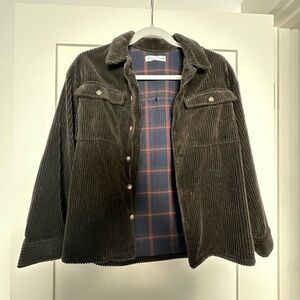 Brown Green Corduroy Jacket with Plaid Lining